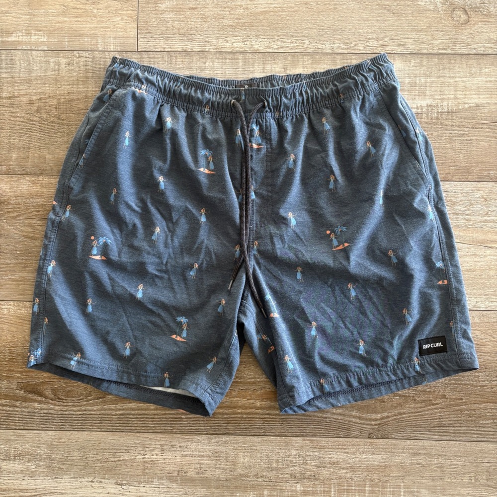 Rip Curl Laydays Boardshorts Mens Large Blue-Gray Hula Girl Print Drawstring